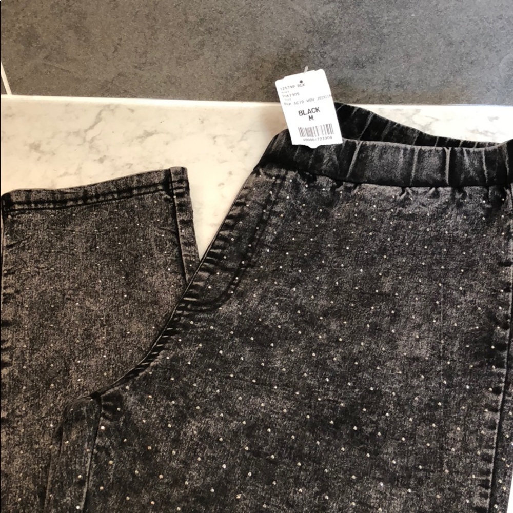 Black acid washed sparkle jeggings NWT